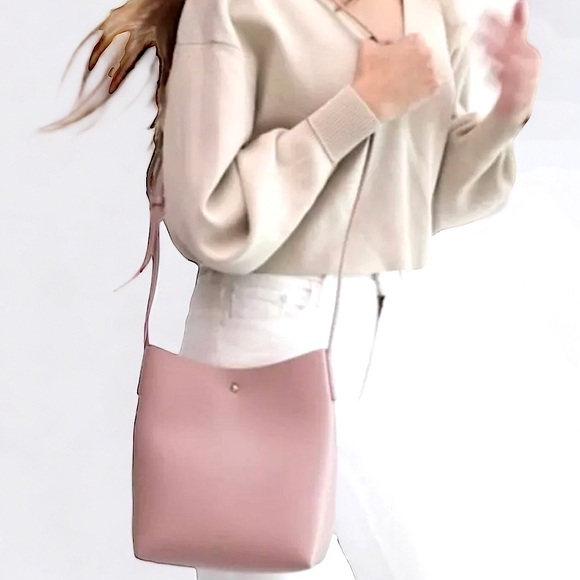 Anthropologie Handbags - Anthropologie Pink Crossbody Bucket Bag